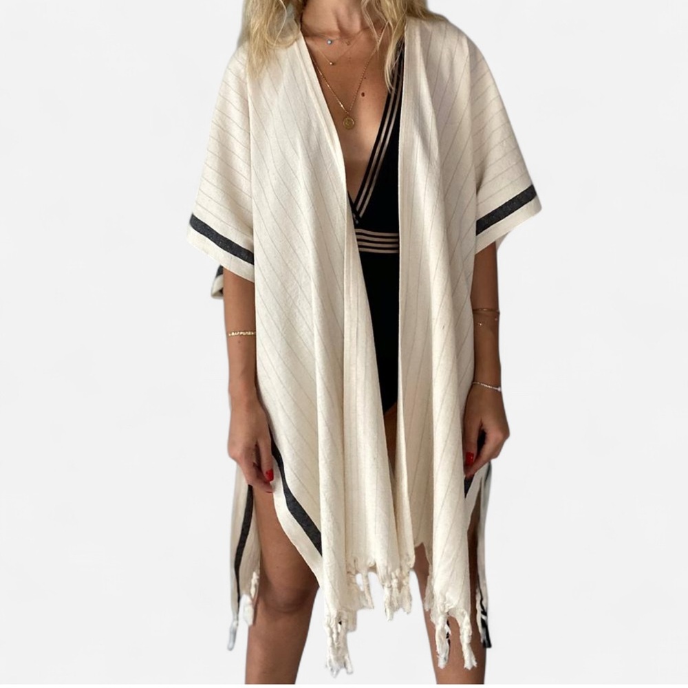 Chic Cream Striped Kimono Jacket